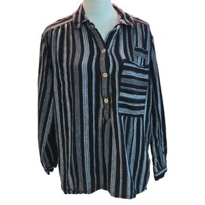 We The Free People Henley Striped Tunic Top Linen Blend Boho Blouse Size M